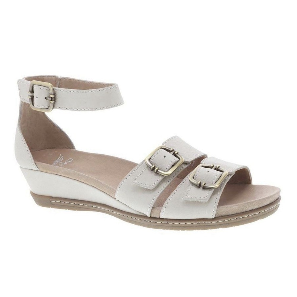 Dansko Women's Astrid Ivory Textured Nubuck Wedge Sandals Size 38/ 7.5-8 M‎ US